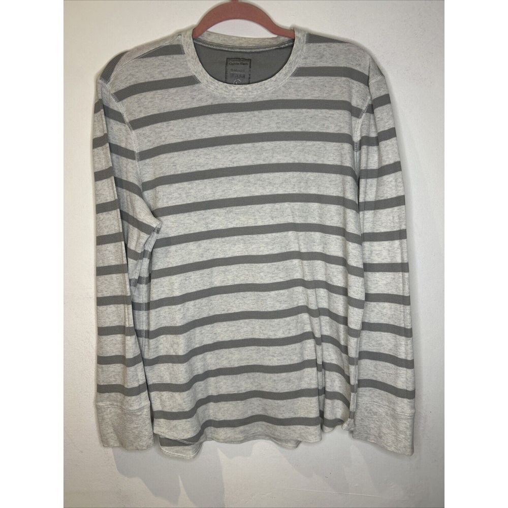 Calvin Kelvin Men's‎ Pullover Stripe Gray , Light Gray Size L Cotton , thermal